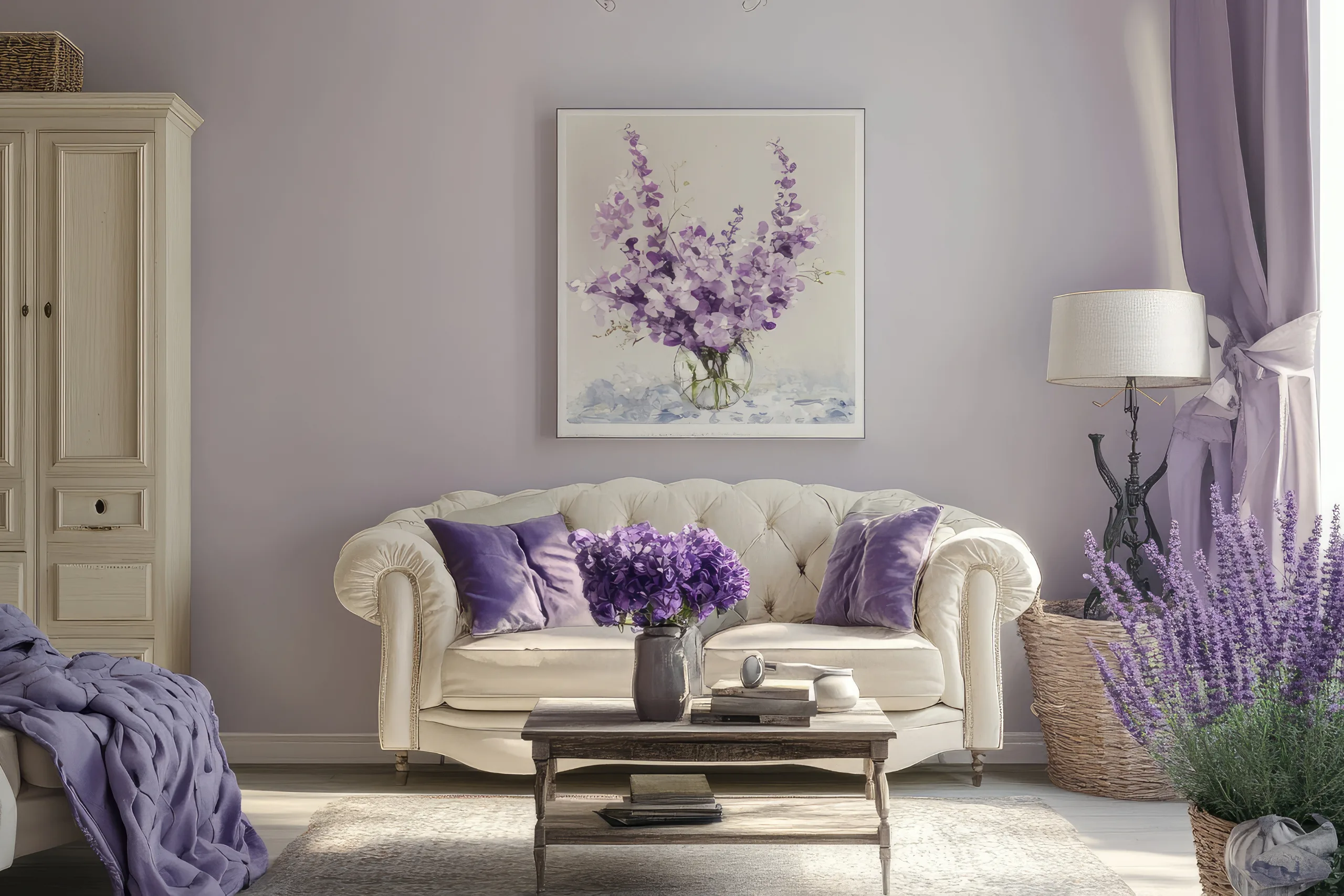 Soft Lavender and Warm Beige in living room