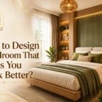 Relaxing bedroom interior design with warm wood tones and cozy lighting